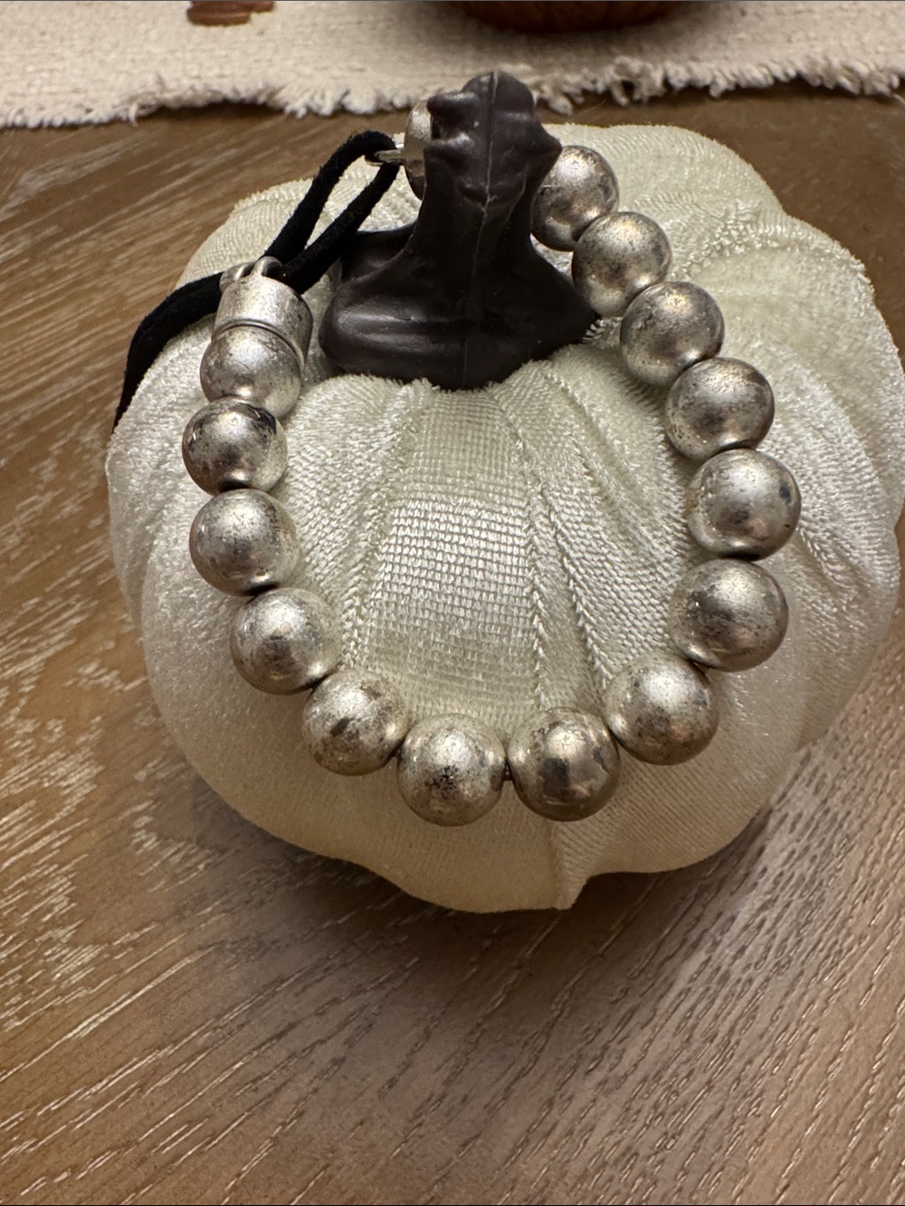 Silver Bead Stretch Bracelet - adjustable with black velvet rope
